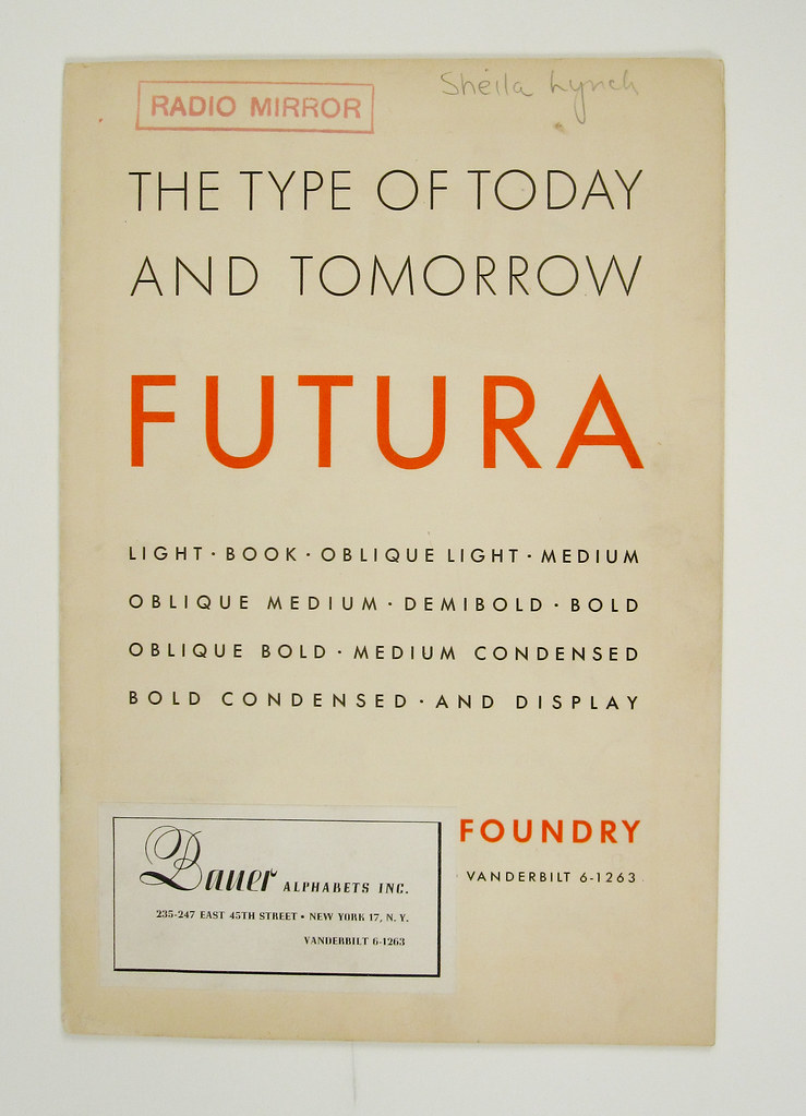 A 1930's specimen booklet for Futura from Bauer Alphabets Inc.